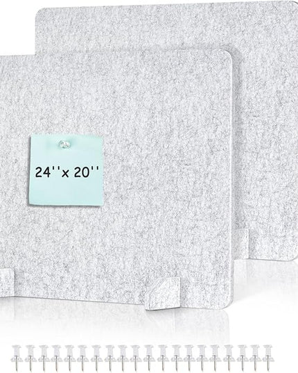 DOLLAR BOSS 2PCS Acoustic Desk Dividers 24" x 20", Soundproof Freestanding Privacy Panels for Table, Noise Reducing Desktop Partition for Office, Home, Classroom with 20 Pushpins,Light Grey