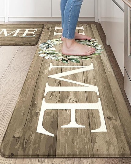 KIMODE Anti Fatigue Mats for Kitchen Floor,Farmhouse Rugs Sets of 2,Cushioned Carpet Non Slip for Laundry,Memory Foam Runner for Sink Office,Khaki 20"x47"+20"x32"