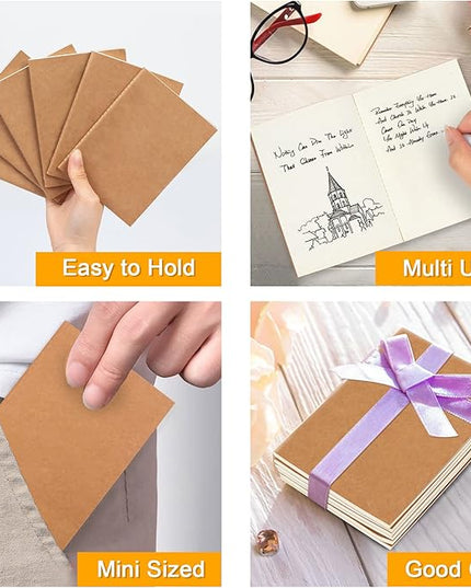 feela 170 Pack Blank Kraft Notebooks, Unlined Sketchbook Mini Cute Note Pad for Drawing Writing, Journal Bulk For Kids Students Office School Supplies, A6, 48 Pages, 4.25” X 5.5”, Brown