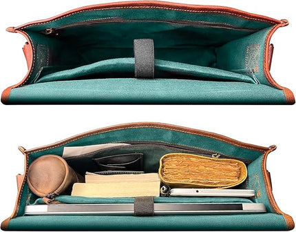 RUSTIC TOWN 14" Leather Messenger Bag for Men & Women – Full Grain Vintage Crossbody Satchel – Fits 13.3"/14" Laptop – Ideal Briefcase for Work, Travel & College – Adjustable Shoulder Strap