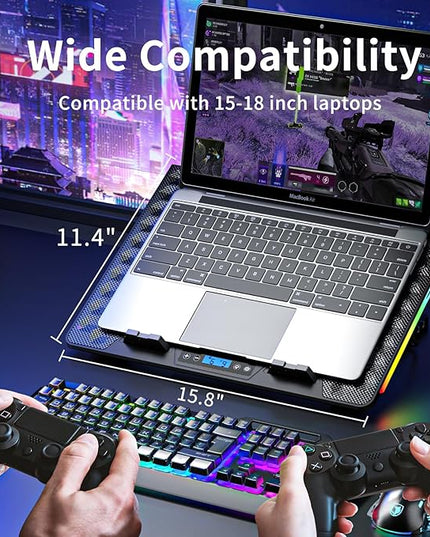 KeiBn Laptop Cooling Pad, Gaming Laptop Fan Cooling Pad with 15 Quiet Fans, RGB Laptop Cooler for 10-17.3 Inch, 4 Height Stands, 2 USB Ports - Blue