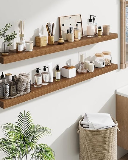 Fun Memories 55 Inch Floating Shelves Bedroom, Large Extra Floating Shelf Set of 2 with Invisible Brackets, Walnut