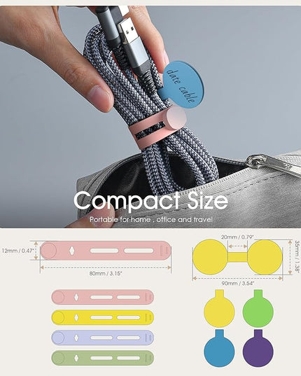 32Pcs Nearockle Cable Labels and Silicone Cable Ties Value Cable Management Set, 20 Cable Ties+12 Cord Labels for Electronics, Travel Home Office Desk Wire Organization(Multicolor)
