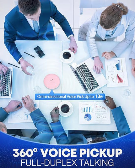 M4 Bluetooth Speakerphone Conference Speaker and Microphone with AI Noise Reduction GPT Transcription Speakers for Computer Desktop 360° Voice Pickup at Home Office for Teams/Zoom, Pink