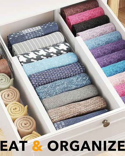 SpaceAid Bamboo 4 Pack Dresser Drawer Dividers, 4.65“ High Adjustable 12.5“-17” Drawer Organizers, Expandable Organization for Clothing, Clothes, Dressers, White
