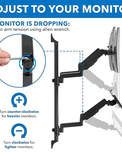 Mount-It! Wall Mount Workstation with Dual Monitor Mount, Keyboard Tray and CPU Holder, Height Adjustable Full Motion Arms, Fits Two 32 Inch Computer Screens