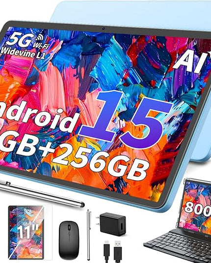 11 Inch Tablet Android 15 Tablet, 2026 Tablets with keyboard, 24GB+256GB+2TB Expand, 2 in 1 Tablets with Case Mouse Stylus, 8000mAh Battery, Octa-Core, Supports Widevine L1, 5G WiFi, GPS (Black Case)
