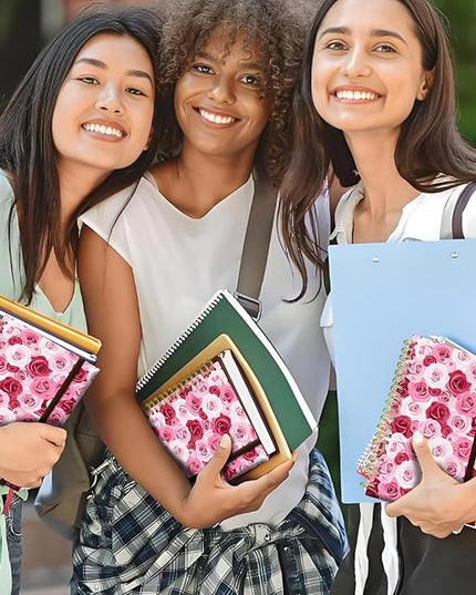 Spiral Journal Notebook, A5 Cute Notebooks for Women Men, College Ruled Hardcover Notebook for Work & Note Taking, 60 Pages Double-Wire Journals for Writing, Cute Pink Rose