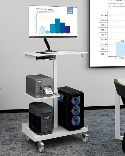 Natwind Mobile Workstation Cart with Monitor Mount,Height Adjustable Rolling Computer Cart, Heavy-Duty Rolling Standing Desk with CPU Holder for Home Office, School,Warehouse, Medical, Workshop