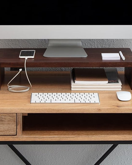 Anji Mountain Wooden Monitor Stand - Elegant Monitor Riser, Perfect Monitor Stand for Desk Organization, Durable Wood Construction monitor stands, Enhances Ergonomics and Workspace Efficiency,Walnut