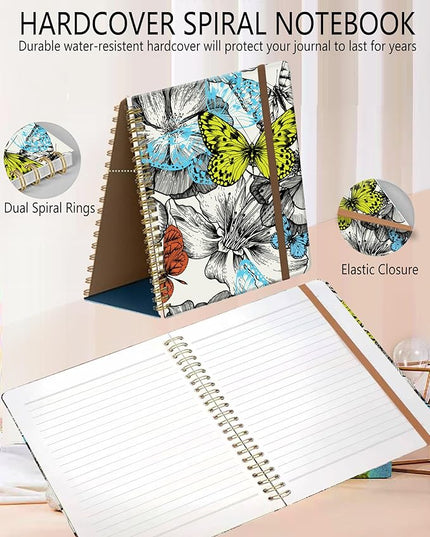 Spiral Journal Notebook, A5 Cute Notebooks for Women Men, College Ruled Hardcover Notebook for Work & Note Taking, 60 Pages Double-Wire Journals for Writing, Beautiful Butterfly