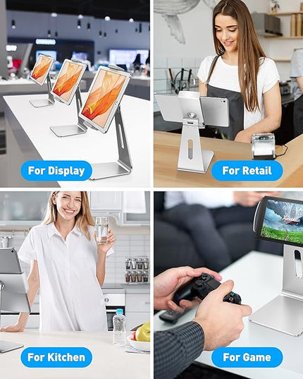 AboveTEK Elegant Tablet Stand, Aluminum iPad Stand Holder, Desktop Kiosk POS Stands for 7-15.6 inch iPad/Portable Monitor, Tablet Mount for Showcase Office Reception Countertop