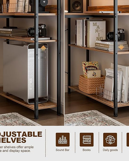 Grandder 47 Inch L Shaped Computer Desk with Reversible Storage Shelves, Home Office Corner Desk Study Writing Table with Hutch, Study, Rustic Brown