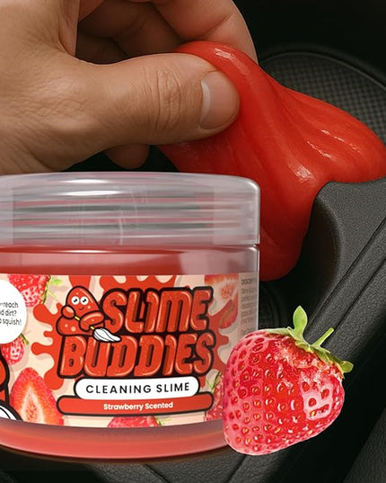 Slime Buddies Car Cleaning Gel Putty - Strawberry Scented Interior Detailing Tool for Cup Holders, Air Vents & Keyboard - Reusable Auto Detailing Accessories - Dust Remover Goop - Gifts for Men Women