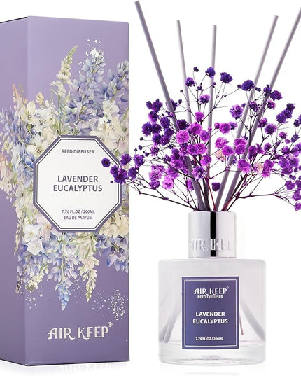 Airkeep Reed Diffuser Set/Lavender Eucalyptus/6.76 fl oz(200ml)/1 Pack/Home & Office Decor Aromatherapy Diffuser Oil Gift Set