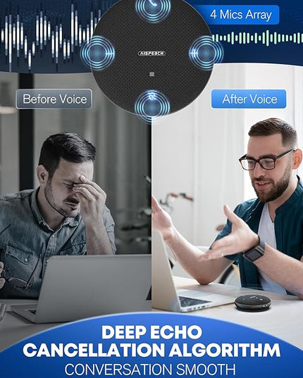 M4 Bluetooth Speakerphone Conference Microphone with AI Noise Reduction Full-Duplex AI Transcription USB Speakerphone 360° Voice Pickup Conference Speaker Home Office for Teams/Zoom, Black