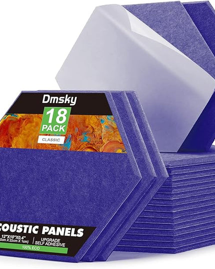 18Pack Hexagon Acoustic Panels 12" X 10" X 0.4" Sound Proof Panels,High Density Sound Dampening Panels With Self-Adhesive Soundproof Absorbing Wall Panels For Home Insulation Studio Office (Dark Blue)