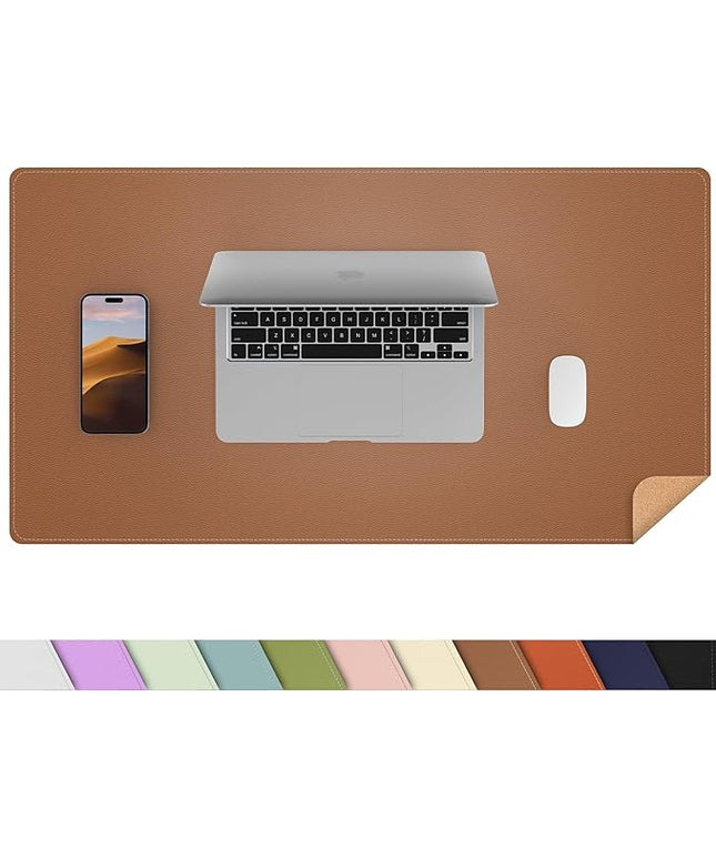 AFIING Dual-Sided Desk Pad, Natural Cork & PU Leather, Desk Mat Protector Non-Slip, Waterproof, Easy Clean,Large Mouse mats for Office and Home Work(Brown, 31.5"x17")