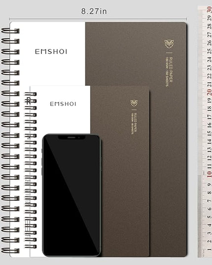 EMSHOI A4 Spiral Notebook College Ruled Lined Journal, 11.2" X 8.27",150 Sheets, 100gsm Thick Paper, Waterproof Softcover, Twin-Wire Binding, for Women Men School Work Business Writing, Gifts-Coffee