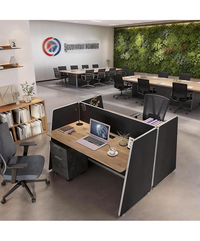 2-Person Modular Cubicle Workstation with Privacy Panels & Built-in Power & USB | Includes Mobile Drawer Cabinets | Space-Saving Layout for Startups & Modern Offices (Black, 1 desk for 2 person)