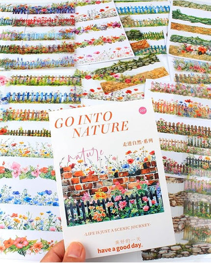 20 Sheets Gardening Scene Pre-Cut Sticker Book for Junk Journal Supplies, Flower Fence Retro Wall Collage Background Journaling Stickers, PET and Washi Stickers for Adults Planner Bujo