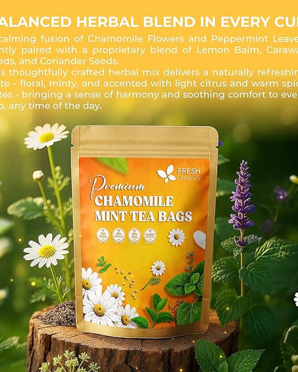FreshDrinkUS, Chamomile Mint Tea Bags | 135 Count | Refreshing Herbal Blend of Chamomile Flower, Peppermint, Lemon Balm & other herbs – Smooth Floral & Minty Flavor – Premium Quality, Caffeine-Free
