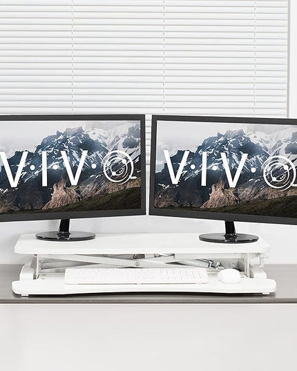 VIVO 32 inch Desk Converter, K Series, Height Adjustable Sit to Stand Riser, Dual Monitor and Laptop Workstation with Wide Keyboard Tray, White, DESK-V000KW