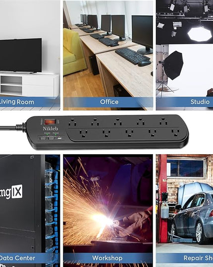 Extension Cord with Multiple Outlets, Surge Protector Power Strip with USB, 6ft Power Cord, 10 Wide Outlets, 2 USB+1 USB C Fast Charging Ports, Wall Mount, Heavy Duty, Home, Office Accessories