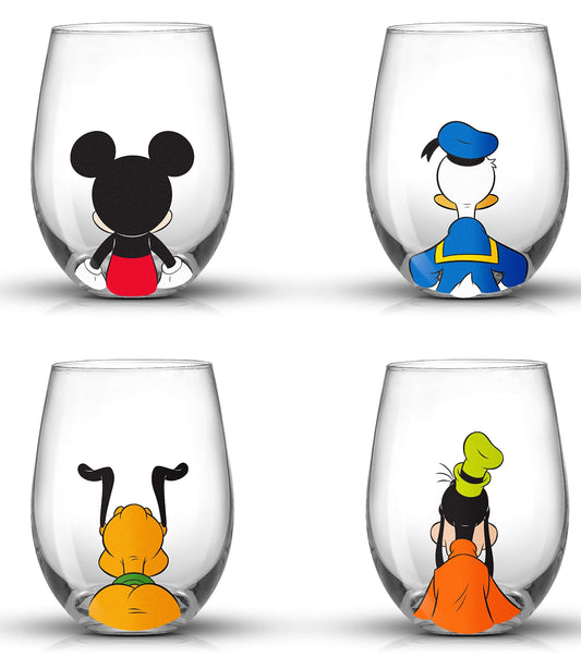 JoyJolt Disney Mickey Mouse Squad Collection Tumblers. 15oz Stemless Wine Glasses Set of 4 Stemless Drinking Glasses. Gifts Stuff, Wine Glass Mickey Mouse Cup Set