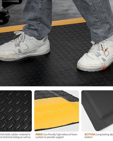 Anti Fatigue Mats Industrial 2' x 6' 15/16" Thick Ergonomic Standing Mat Commercial Kitchen Mat Heavy Duty Diamond Plate Cushioned Shop Floor Mats Helps Relieve Back and Leg Soreness