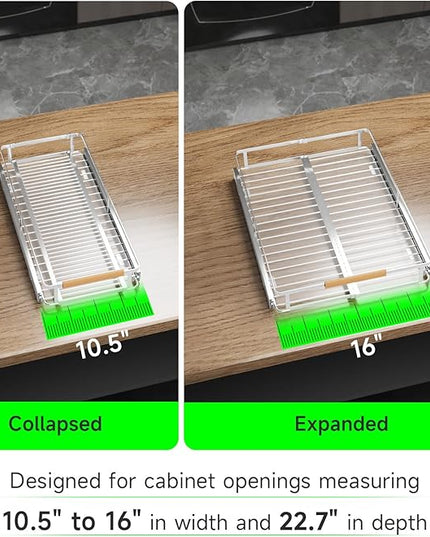 SOFRON Expandable Pull Out Drawers for Cabinets, Kitchen Cabinet Slide Out Shelves, Adjustable Roll Out Drawers, Stainless Steel, Small 2 Pack, (10.5"-16") W * 22.7"D