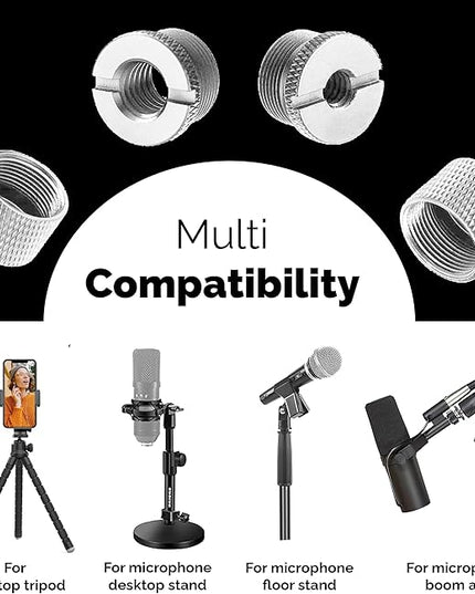 IXTECH Mic Stand Adapter Set - 8 Piece Metal Tripod Adapter Kit - 5/8 Female to 3/8 Male & 1/4 Female to 5/8 Male - ADP02A Silver