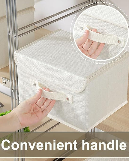 Fabric Storage Bins Cube Organizers with Flip-Top Lid and Handles, Storage Boxes for Organizing Home, Office, and Closet, Beige, 5 Pack 10.2 X 7.9 X 6.7 in