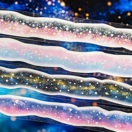 AuriicLeaf Galaxy-Themed Washi Tape Set, 4 Rolls of Decorative Glitter Tapes for Scrapbooking, Junk Journaling, DIY Crafts, and Art Supplies