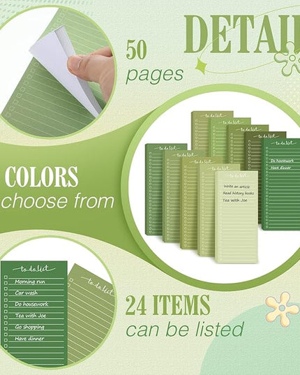 Censen 10 Pack 500 Sheets To Do List Notes Daily Checklist Notepads with 50 Sheets Each Undated Color Memo Pad Block Shopping List Pad Weekly Plan Notepad Organizer Planners(Gradient Green,Lined)