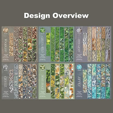 AuriicLeaf Nature-Inspired Washi Tape Set – 6 Decorative Rolls Featuring Realistic Plant, Pebble, Bark, Moss, and Water Designs for Journaling and Scrapbooking