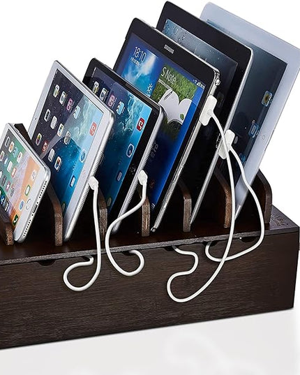 Prosumer's Choice Multi Device Charging Station Wood - Desktop Organizer with Holder for Multiple Phones - Elegant Wooden Desk Accessories - 6 Device Charging Station for Work from Home and Office