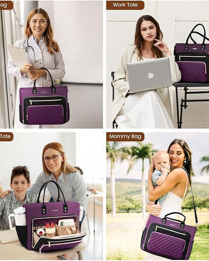 LOVEVOOK Laptop Tote Bag for Women, Work Bags Laptop Bag Nurse Bags With Laptop Compartment, Professional Computer Briefcase With Large Cup Holder, Business Large Purses Handbag Gifts, 17.3 Inch