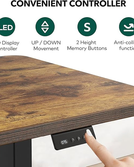 FEZIBO 63" x 55"L Shaped Standing Desk Adjustable Height, 63 Inch Electric Stand up Corner Computer Desk, Sit Stand Home Office Desk with Splice Board, Vintage-Brown