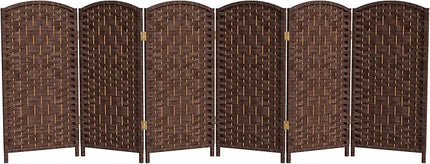 Red Lantern 3 ft. Short Diamond Weave Fiber Folding Screen - Dark Mocha - 6 Panel