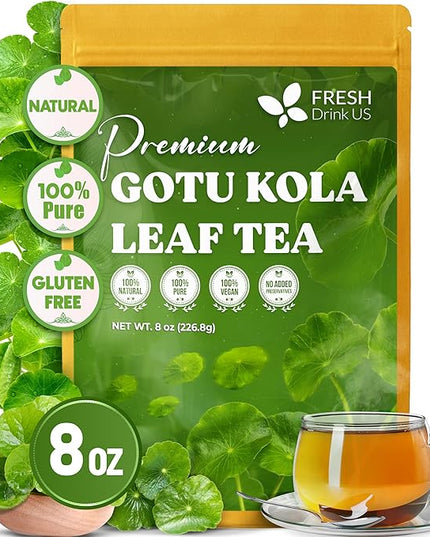 FreshDrinkUS, Premium Gotu Kola Leaves (Centella asiatica) | 8 oz Dried Loose Leaf | Naturally Mild & Earthy Herbal Tea – Premium Quality Leaves. Sugar-Free. Caffeine-Free. Vegan