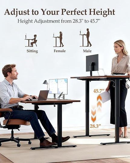 Klicelor 55 Inch L Shaped Standing Desk, Adjustable Height Corner Desk for Home Office Workstation, Sit Stand Desk with Two-Piece Desktop, Rustic Brown