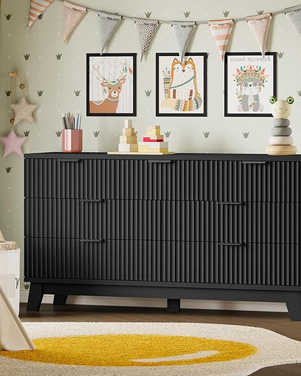 BORNOON 57" Long Dresser for Bedroom, 7-Drawer Fluted Chest, Wide Wood Storage Dresser with Metal Slides and Handles, Stable Base, Modern Clothes Organizer for Primary Suite, Guest Room, Nursery