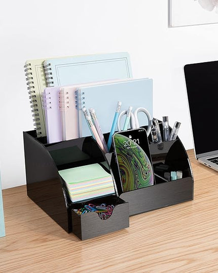 My Space Organizers Black Desk Organizer with 9 Compartments - Desktop Office Supplies and Desk Accessories Organizer