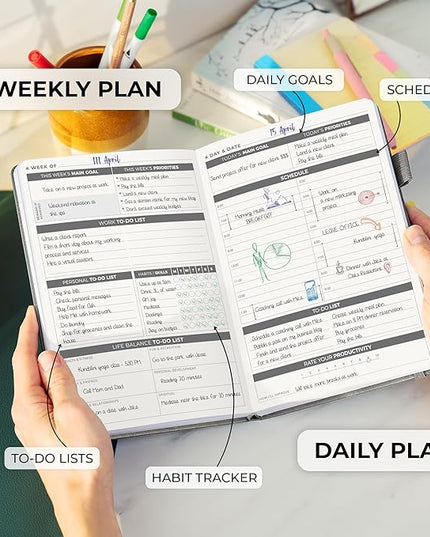 Clever Fox Daily Planner – Undated Planning Notebook with Hourly Schedule & To-Do List – Personal Day Task & Work Organizer, 6 Months (Gray)