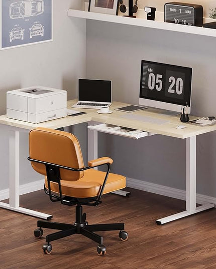 SANODESK L Shaped Electric Standing Desk with Drawer, 63 Inch Ergonomic Adjustable Height Desk with Storage, Corner Desk Sit Stand up Computer Table for Work Office Home, Maple