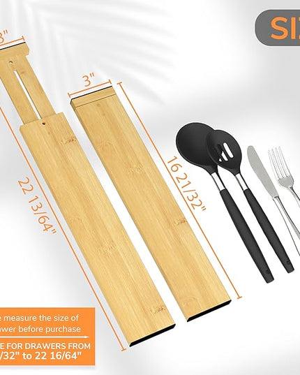 BAMEOS 3" H Large Bamboo Drawer Dividers Adjustable Drawer Organization Expandable Utensil Organizers for Kitchen Dresser Bathroom Bedroom and Office 4-pack