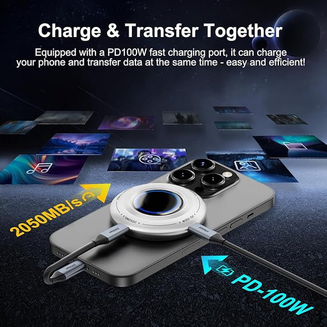 FP108 2TB Magnetic Portable SSD, External Solid State Drives with PD-100W and 2050MB/s USB-C 3.2 Gen 2x2, Play While Charging, Compatible with iPhone 16/15 Pro Max, Android, PC, Mac, Switch Lite