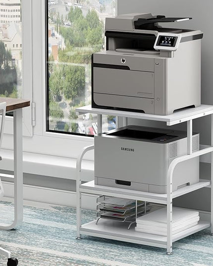 White Printer Stand, 23.6 x18.9 x 30 Inches Big Size Printer Table with Adjustable Shelf, 3 Tier Rolling Printer Cart with Wheels for Home Office Storage and Organization