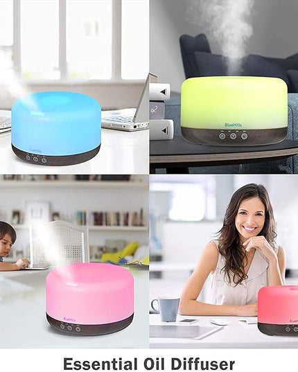 BlueHills Premium 1000 ML Large Essential Oil Diffuser Humidifier for Room Home Aromatherapy Big Capacity Oil Diffuser with Décor LED Lights Long Running Round Diffuser Dark Wood Grain – D002